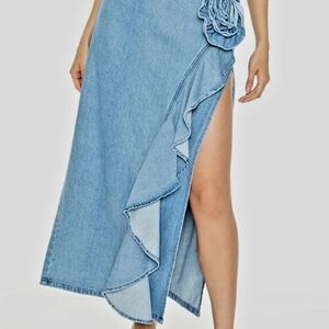 Denim Rosette Maxi Skirt